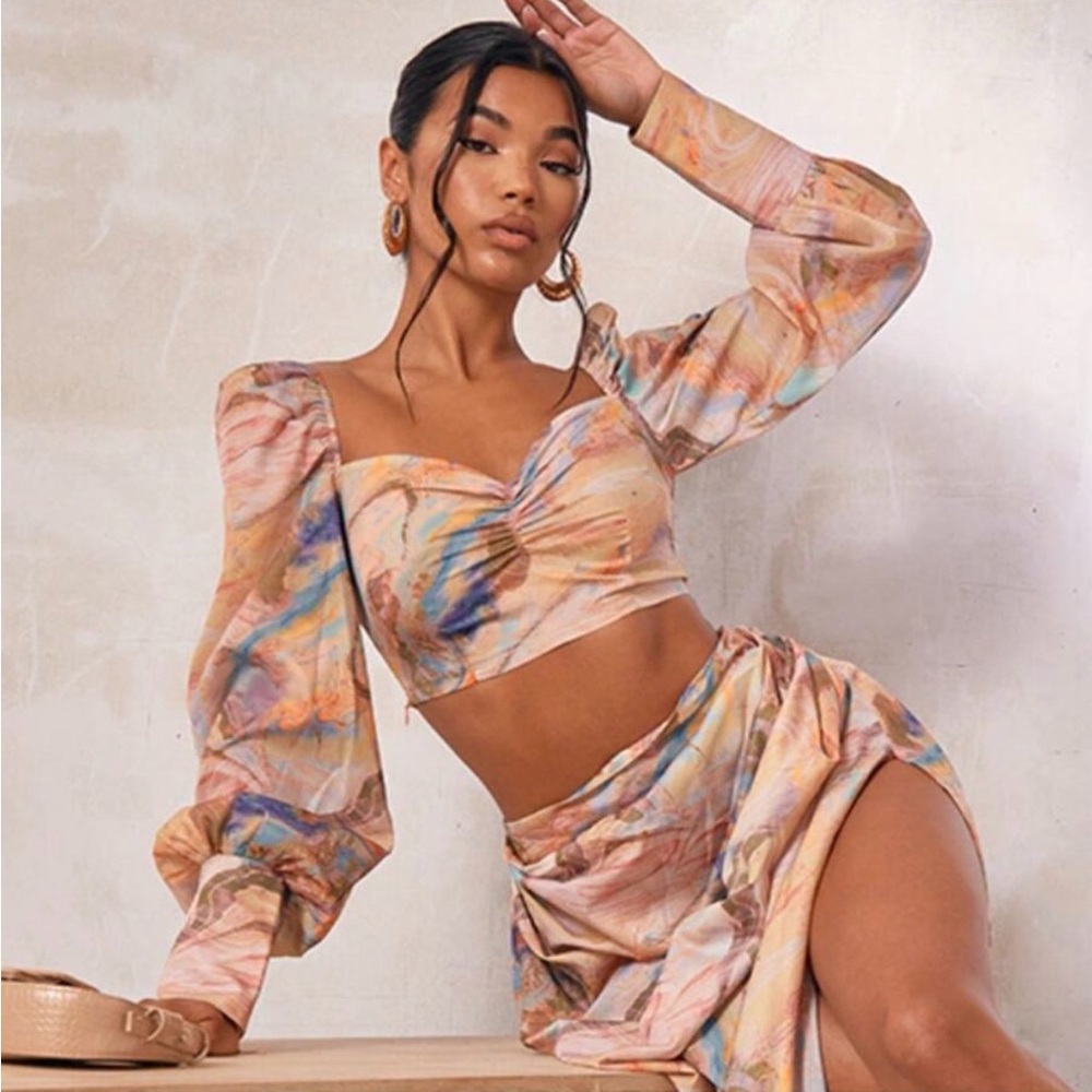 PrettyLittleThing Pastel Abstract Two-Piece Set